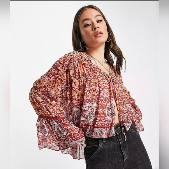 Free People XS Top Boho Cottagecore Fairy Grunge Whimsigoth Gypsy Bell Sleeves - Picture 6 of 15